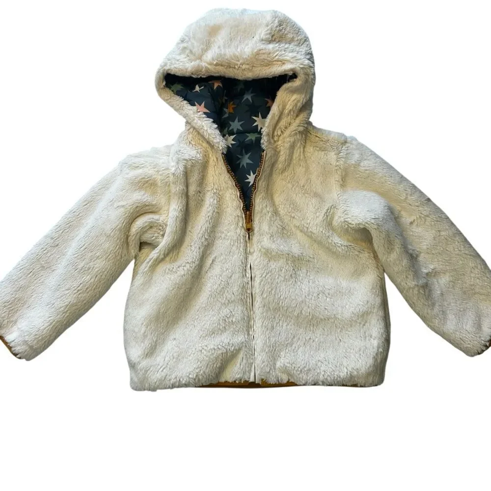 Hanna Andersson Reversible hooded Jacket Stars & Faux Fur size 4 / 100